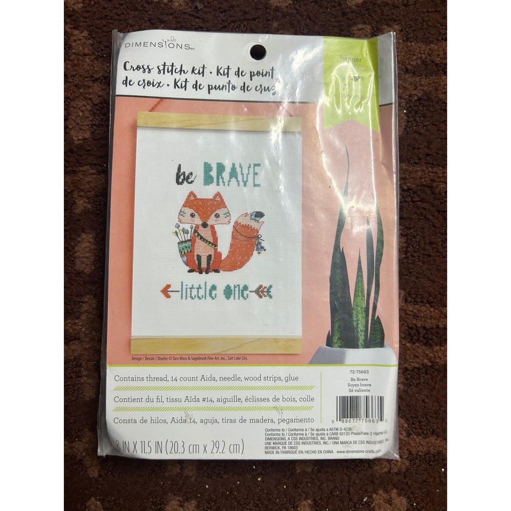 Dimensions Be Brave Little One Fox Cross Stitch Kit 72-75663 Banner 8x11.5in